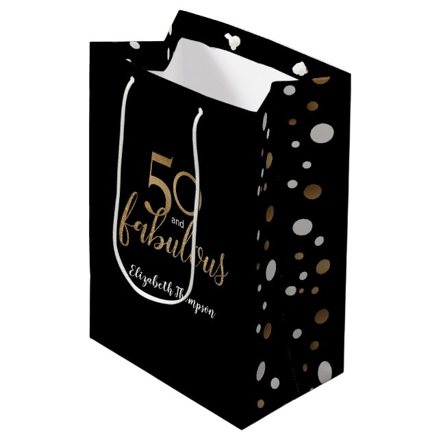 Gold 50 and fabulous birthday party gift giveaway medium gift bag (Front Angled)