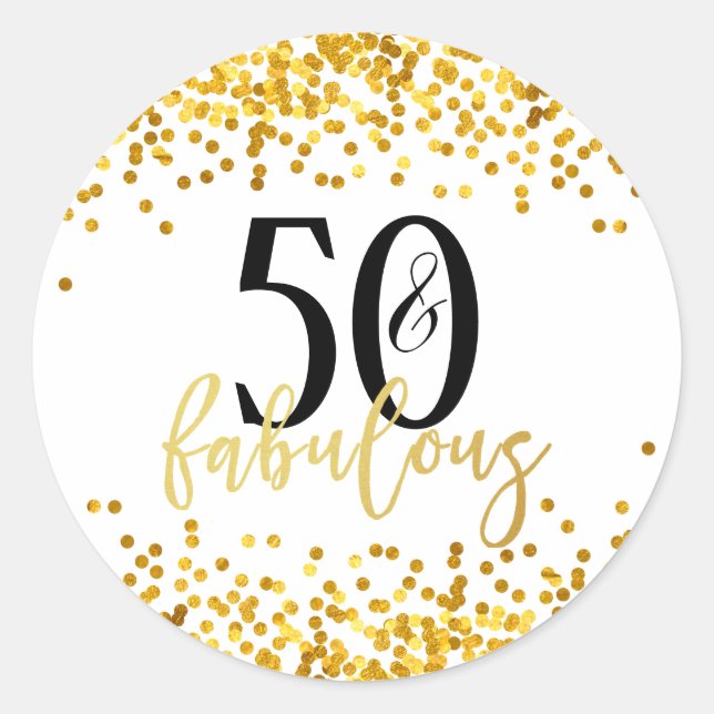 Gold 50 and Fabulous Birthday Party Stickers (Front)