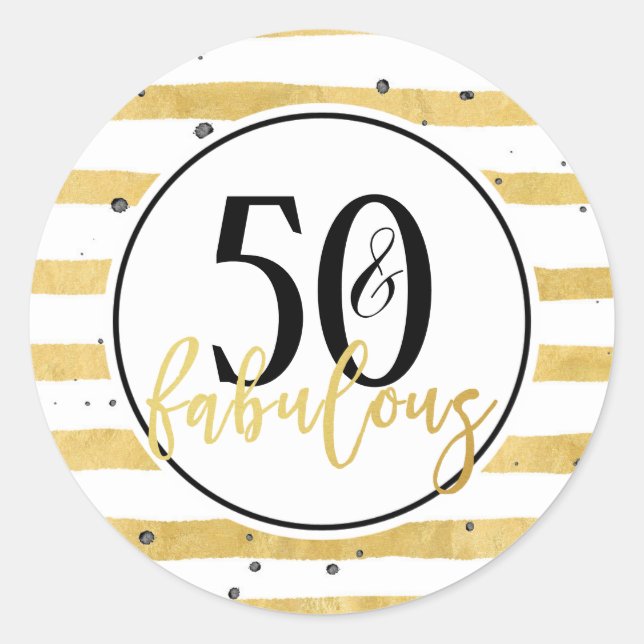 Gold 50 and Fabulous Birthday Party Stickers (Front)