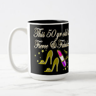 GOLD 50 AND FABULOUS DIVA DESIGN Two-Tone COFFEE MUG