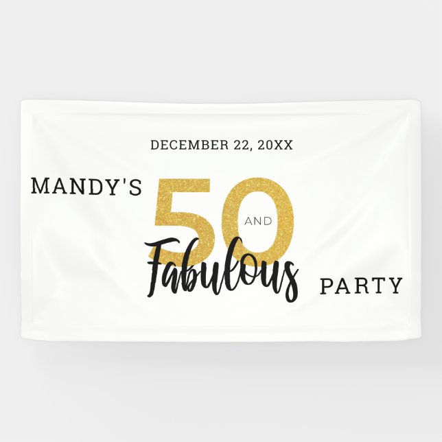 Gold 50 and Fabulous Personalized 50th Birthday Banner (Horizontal)