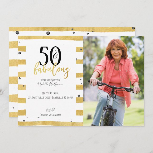 Gold 50 et fabuleux 50e anniversaire Invitations d (Devant / Derrière)