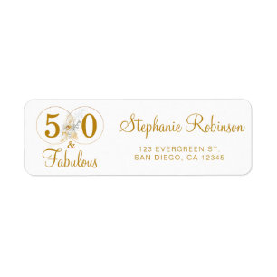 Gold 50 Fabulous Birthday Script Return Address