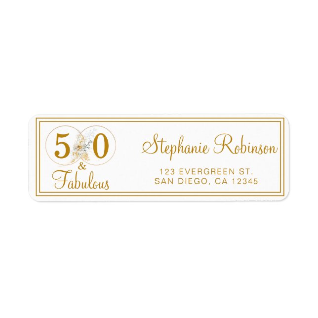 Gold 50 Fabulous Birthday Script Return Address  L (Front)