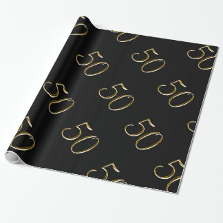 Gold 50 on Black | Happy 50th Birthday Wrapping Paper