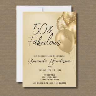 Gold 50th and Fabulous 50th Birthday Invitation