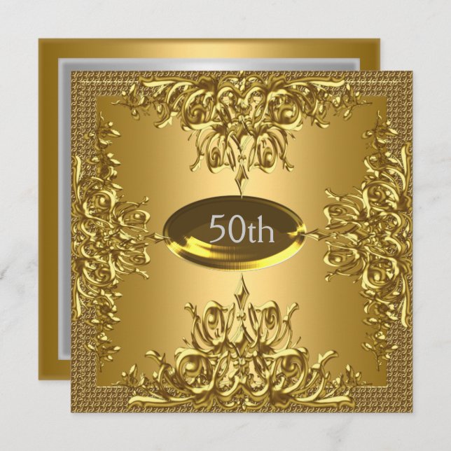 Gold 50th Anniversary Party Invitation (Devant / Derrière)