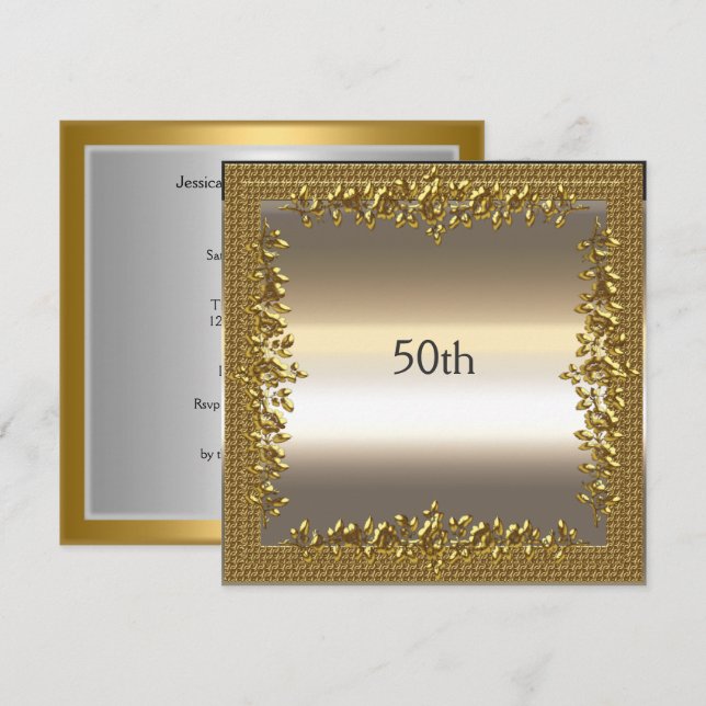 Gold 50th Anniversary Party Invitation (Devant / Derrière)