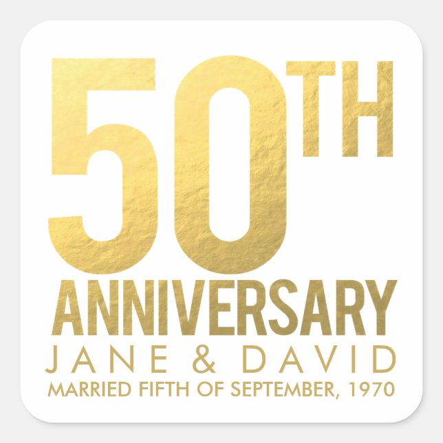 Gold 50th Anniversary Personalized Stickers (Front)