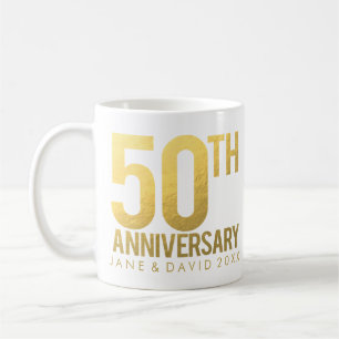Gold 50th Anniversary Personalized White Mug