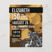 Gold 50th birthday black Modern Motorcycle Party