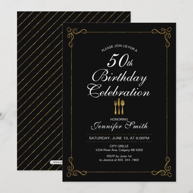 Gold 50th Birthday Celebration Party Invitation (Front/Back)