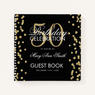 Gold 50th Birthday Guestbook Confetti Black Notebook