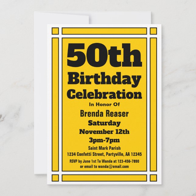 Gold 50th Birthday Invitation (Front)