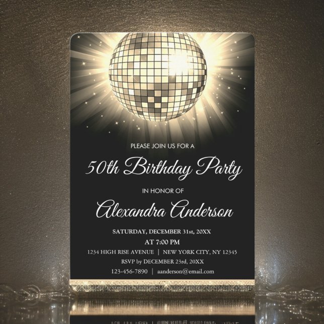 Gold 50th Birthday Party 70s Disco Ball Invitation (Creator Uploaded)