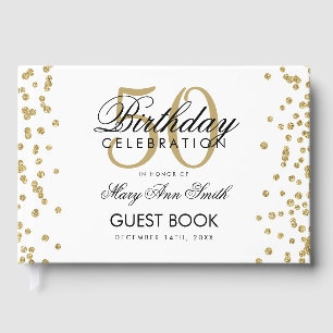 Gold 50th Birthday Party Glitter Confetti Guest Book