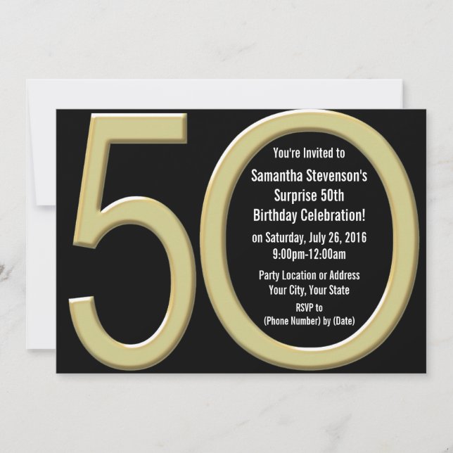 Gold 50th Birthday / Party Invitation (Front)