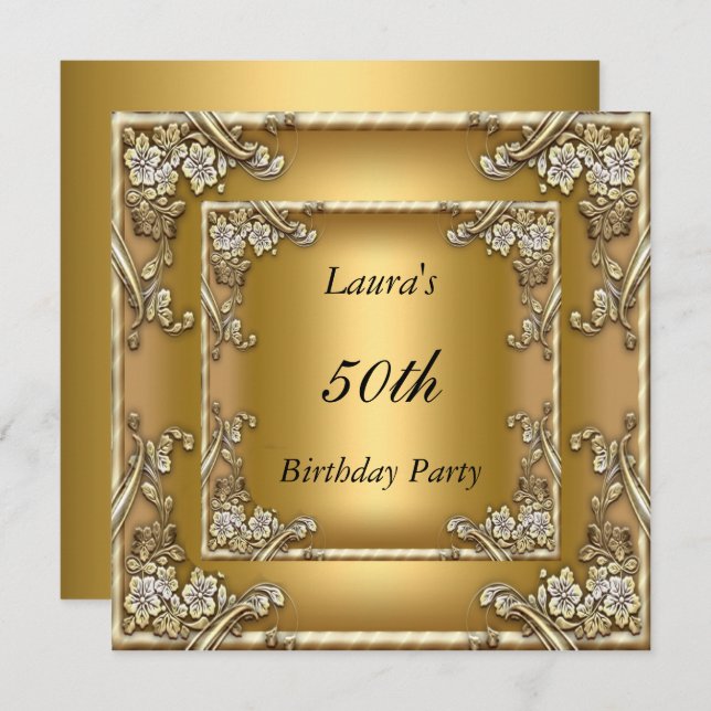 Gold 50th Birthday Party  Invitation Gold (Front/Back)