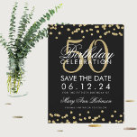 Gold 50th Birthday Save Date Confetti Black Save The Date<br><div class="desc">Elegant "50th Birthday Party" design with Gold Faux Glitter Confetti Black and custom name and details text. Easy to use and easy to personalize. Order Today!</div>