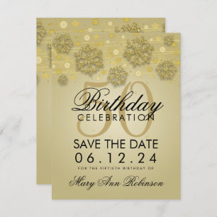 Gold 50th Birthday Save Date Winter Invitation