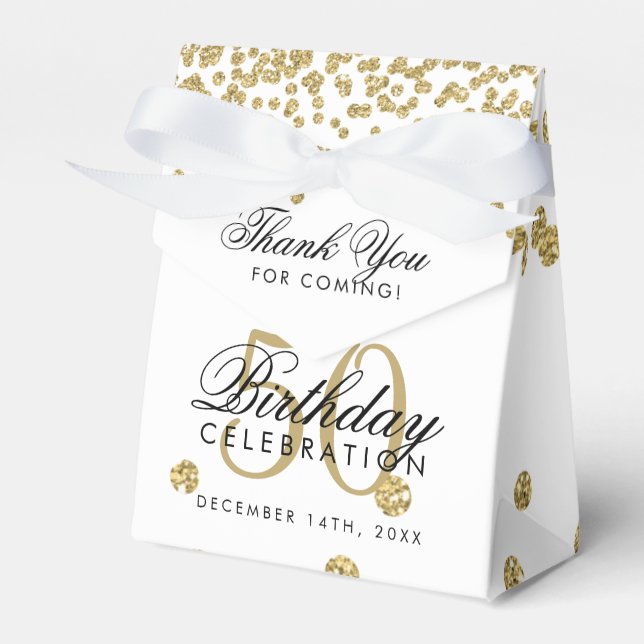 Gold 50th Birthday Thank You Confetti White Favor Box (Front Side)