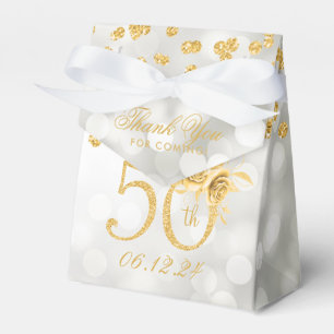 Gold 50th Birthday Thank You Floral Lights Silver Favor Box
