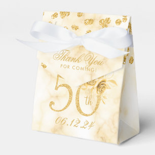 Gold 50th Birthday Thank You Floral Modern Marble  Favor Box