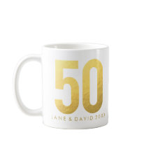 Gold 50th Day, Month, Year, Personalized White Mug