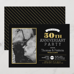 Gold 50th Mariage Anniversary Photo Invitation