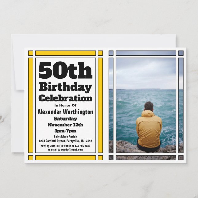 Gold 50th Photo Anniversaire Invitation (Devant)