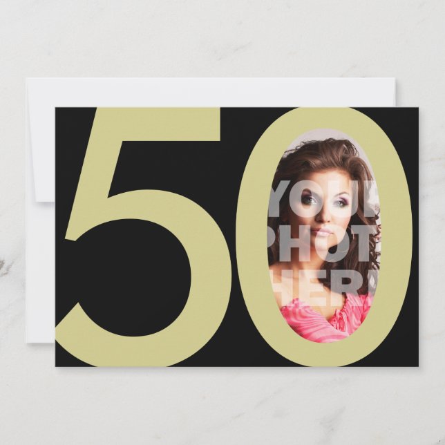 Gold 50th Photo Birthday or Other Party Invitation (Front)
