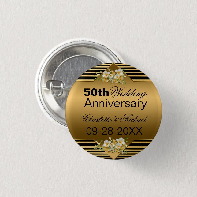 Gold 50th Wedding Anniversary 1 Inch Round Button (Front & Back)