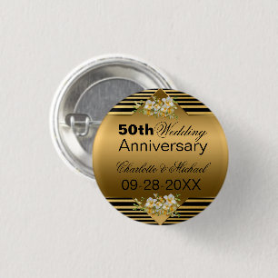 Gold 50th Wedding Anniversary 1 Inch Round Button