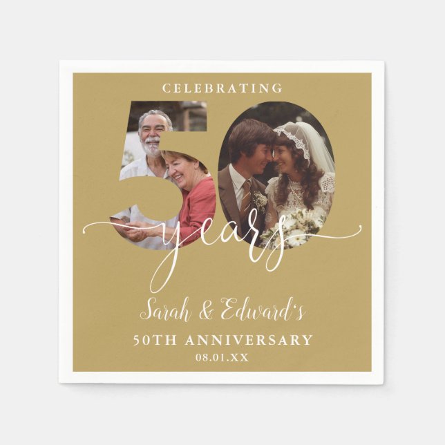 Gold 50th Wedding Anniversary 2 Photo Napkin (Front)