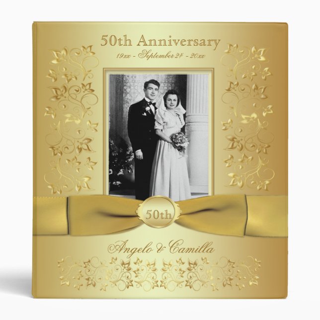 Gold 50th Wedding Anniversary Binder with Photo (Front)
