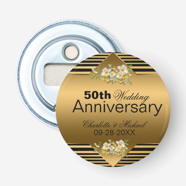 Gold 50th Wedding Anniversary Bottle Opener (Front)