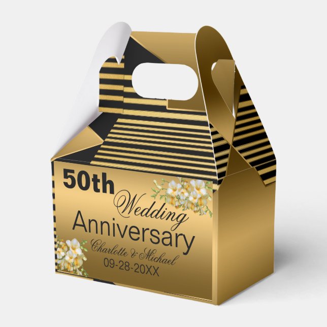Gold 50th Wedding Anniversary Favour Box (Front Side)