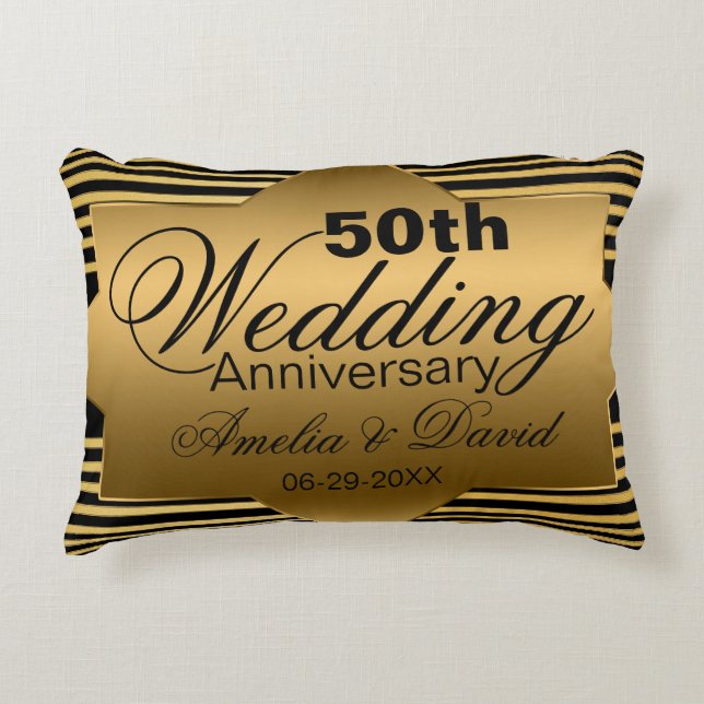 Gold 50th Wedding Anniversary Gift Accent Pillow (Front)