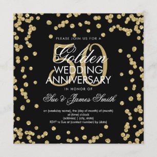 Gold 50th Wedding Anniversary Glitter Confetti Invitation