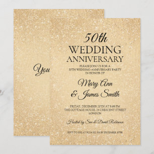 Gold 50th Wedding Anniversary Glitter Paint Look Invitation