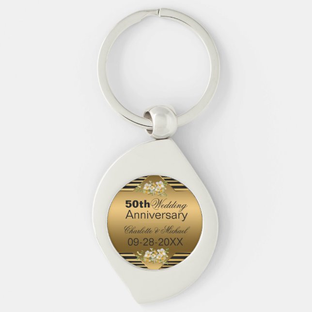 Gold 50th Wedding Anniversary Keychain (Front)