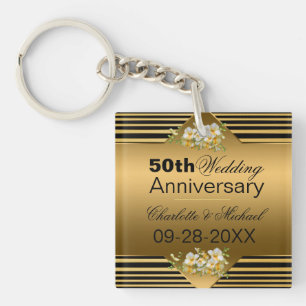 Gold 50th Wedding Anniversary Keychain