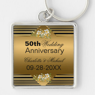 Gold 50th Wedding Anniversary Keychain