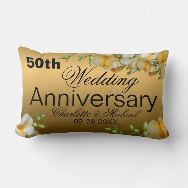 Gold 50th Wedding Anniversary Lumbar Pillow (Front)