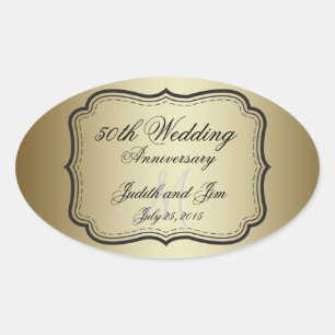 Gold 50th Wedding Anniversary Oval Sticker