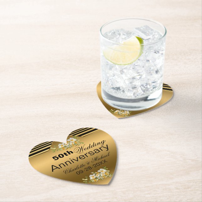 Gold 50th Wedding Anniversary Paper Coaster (Insitu)
