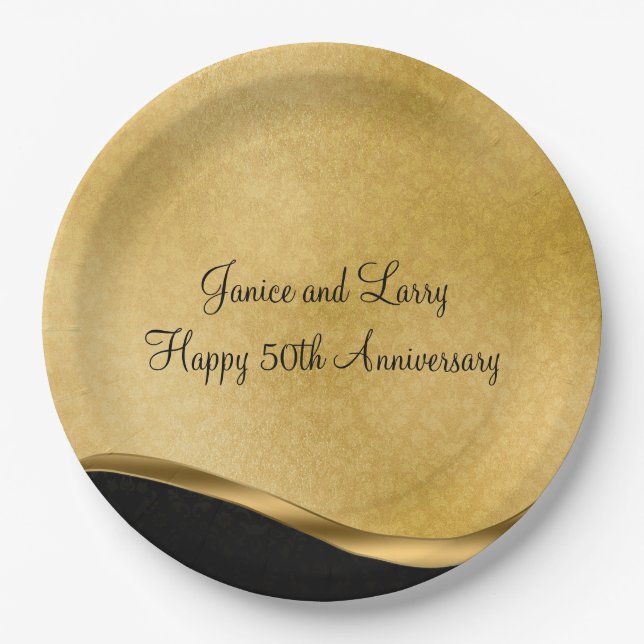 Gold 50th Wedding Anniversary  Paper Plate (Front)