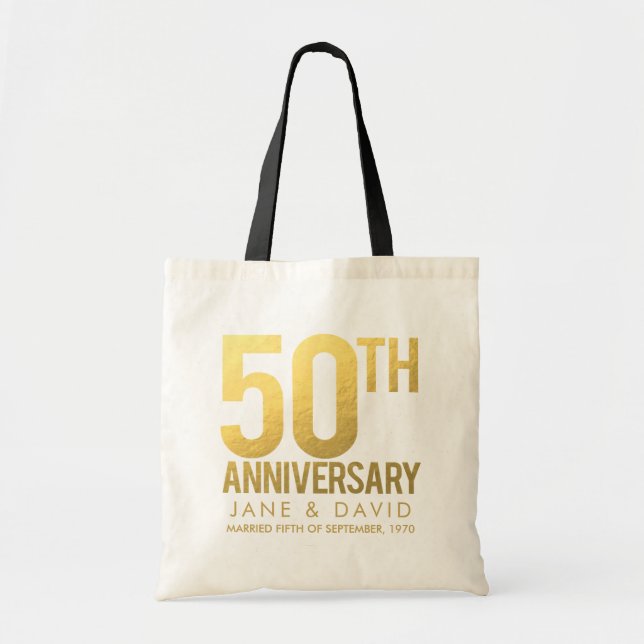 GOLD 50th Wedding Anniversary Personalized Gift Tote Bag (Front)