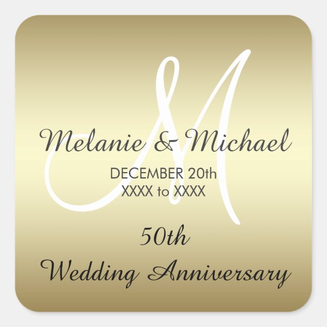 Gold 50th Wedding Anniversary Stickers (Front)