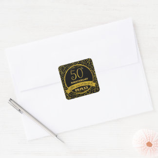 Gold 50th Wedding Date Anniversary Square Sticker